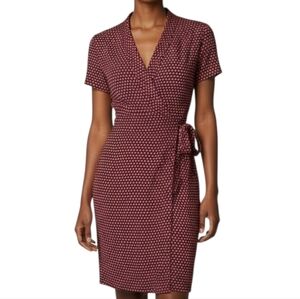 Grayson Dress Womens Size XL Pink Dotted Wrap Belted Stretch Short Sleeve V Neck